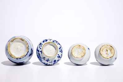 Four miniature Dutch Delft blue and white vases, 17/18th C.