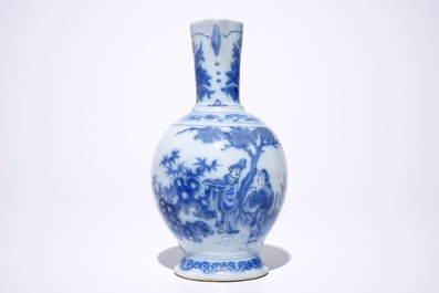 Een blauw-witte Delftse kan met chinoiseriedecor, 17e eeuw