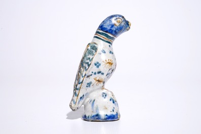 A polychrome Dutch Delft model of a parrot, 18th C.