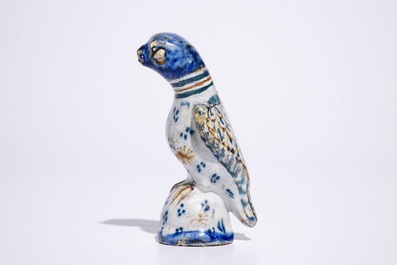 A polychrome Dutch Delft model of a parrot, 18th C.