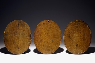 Three Flemish carved wooden medallions with allegorical depictions of &quot;Glory&quot;, &quot;Hell&quot; and &quot;Death&quot;, 17th C.