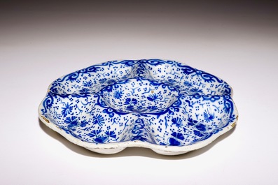 A Dutch Delft blue and white compartimented spice plate, early 18th C.