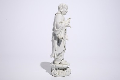Een Chinese Dehua blanc de Chine figuur van Liu Hai met de pad, gemerkt voor Xie Bamboo, begin 19e eeuw