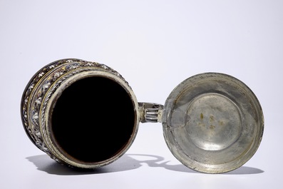 A Creussen German stoneware pewter-mounted mug, 17th C.
