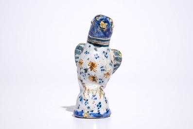 A polychrome Dutch Delft model of a parrot, 18th C.