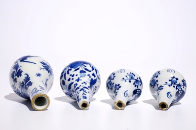 Four miniature Dutch Delft blue and white vases, 17/18th C.