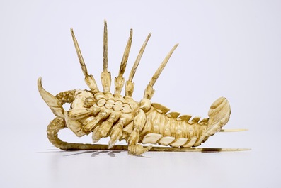 A Japanese ivory okimono of a lobster, Meiji, 19th C.