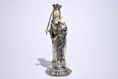 A Madonna with child in ivory and silver, The Netherlands, ca. 1900