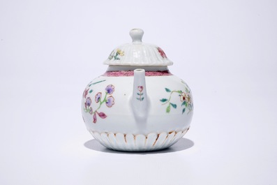 A Chinese famille rose lotus-shaped teapot and cover, Yongzheng
