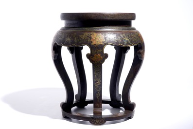 A Chinese lacquered wood and cloisonn&eacute; stand, 20th C.