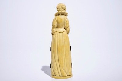 A carved ivory figure of Mary Stuart with a hidden triptych, Dieppe, France, 19th C.