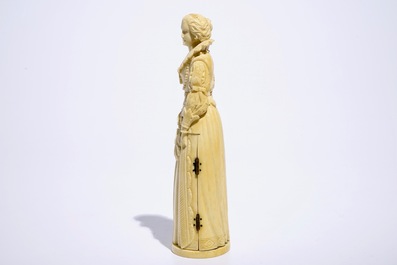 A carved ivory figure of Mary Stuart with a hidden triptych, Dieppe, France, 19th C.