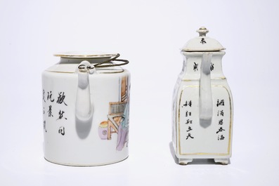 Een Chinese qianjiang cai theepot en een wijnkan, 19/20e eeuw