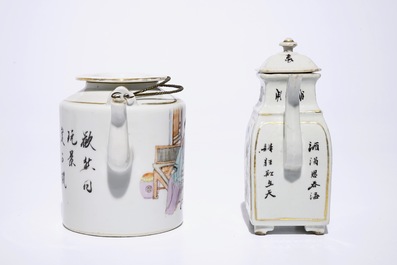 A Chinese qianjiang cai teapot and a wine jug, 19/20th C.