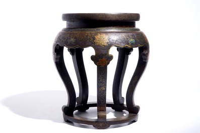 A Chinese lacquered wood and cloisonn&eacute; stand, 20th C.