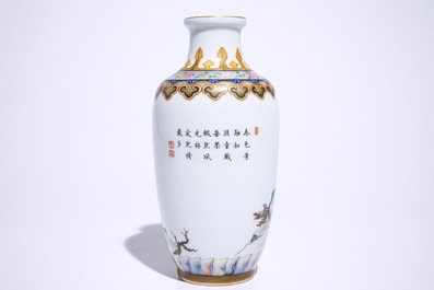 A fine Chinese famille rose vase with figures in a landscape, 20th C.