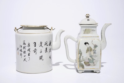 Een Chinese qianjiang cai theepot en een wijnkan, 19/20e eeuw