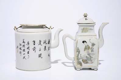 A Chinese qianjiang cai teapot and a wine jug, 19/20th C.