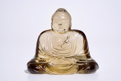 A Chinese smoked rock crystal model of Buddha, 19/20th C.