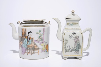 A Chinese qianjiang cai teapot and a wine jug, 19/20th C.