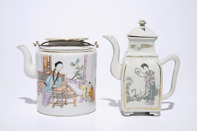 Une th&eacute;i&egrave;re et un pot &agrave; vin en porcelaine de Chine qianjiang cai, 19/20&egrave;me