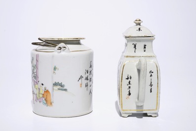 A Chinese qianjiang cai teapot and a wine jug, 19/20th C.