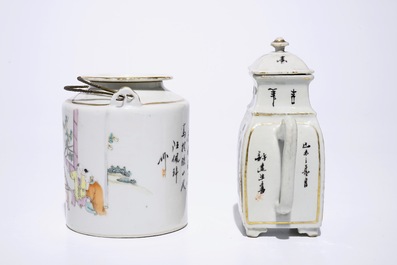 Une th&eacute;i&egrave;re et un pot &agrave; vin en porcelaine de Chine qianjiang cai, 19/20&egrave;me