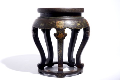 A Chinese lacquered wood and cloisonn&eacute; stand, 20th C.