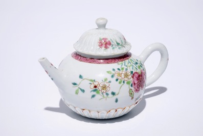 A Chinese famille rose lotus-shaped teapot and cover, Yongzheng