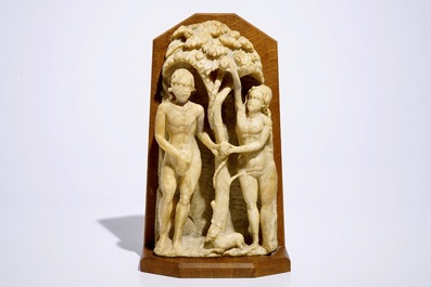 Un groupe d'Adam et Eve en alb&acirc;tre sculpt&eacute;, Flandres, Malines, 16&egrave;me