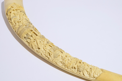 A large Chinese carved ivory tusk, early 20th C.