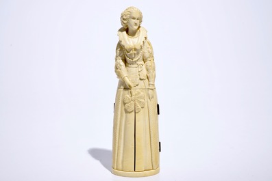 A carved ivory figure of Mary Stuart with a hidden triptych, Dieppe, France, 19th C.