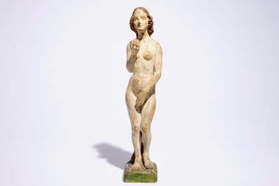 A tall French polychrome carved wood figure of Eve, French, 17th C.