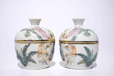 A pair of Chinese qianjiang cai covered bowls, 19/20th C.