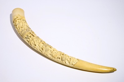 A large Chinese carved ivory tusk, early 20th C.