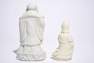 Two Chinese blanc de Chine Dehua figures of Buddha Hotei and Guanyin, 19/20th C.