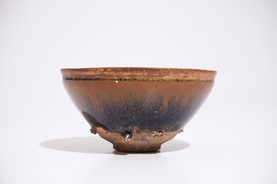 A Chinese Jian black and brown glazed hare's fur tea bowl, Song