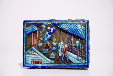 A Chinese enameled silver box and cover and five bracelets, 19th C.