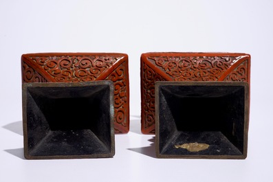 A pair of Chinese cinnabar lacquer vases, 19th C.