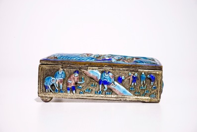 A Chinese enameled silver box and cover and five bracelets, 19th C.