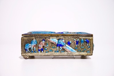 A Chinese enameled silver box and cover and five bracelets, 19th C.