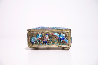 A Chinese enameled silver box and cover and five bracelets, 19th C.