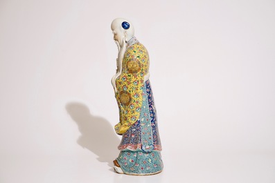 A tall Chinese famille rose figure of Shou Lao, 19th C.