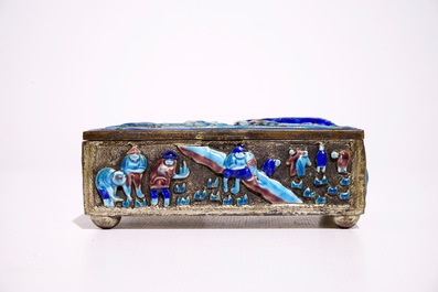 A Chinese enameled silver box and cover and five bracelets, 19th C.