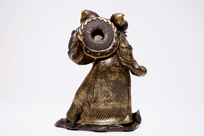 An unusual Chinese black-glazed and gilt model of Shou Lao, 19/20th C.