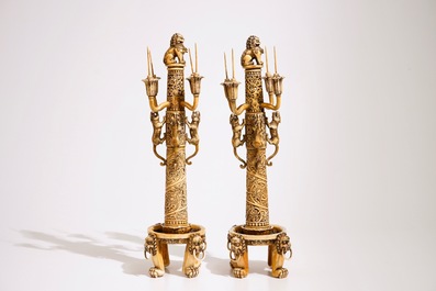 An exceptional pair of large Chinese reticulated ivory candlesticks, 18/19th C.