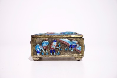 A Chinese enameled silver box and cover and five bracelets, 19th C.