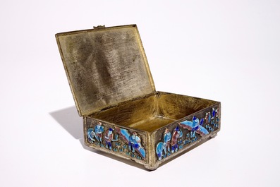 A Chinese enameled silver box and cover and five bracelets, 19th C.