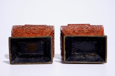 A pair of Chinese cinnabar lacquer vases, 19th C.