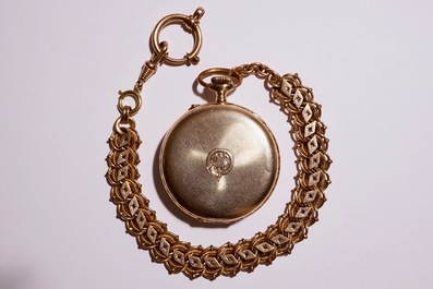 A 14k gold Swiss Invar pocket watch in original case, early 20th C.